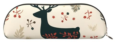 ANABPRMA Federmäppchen aus Leder mit Tierfußabdrücken, halbrund, Aufbewahrungstasche – für Make-up, Stifte und wichtige Dinge, Weihnachts-Rentier, Einheitsgröße, Schulranzen
