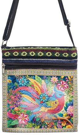 CXINLky 5D DIY Diamond Art Painting Crossbody Tasche, Diamont Art Messenger Tasche, Umhängetasche Münzgeldbörse Make-Up Schultertasche Reißverschluss Handtasche für Damen-33-Bunter Vogel