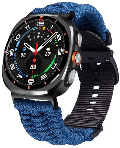 BINLUN Compatible avec Samsung Galaxy Watch Ultra 47mm Bracelets de Montre Paracorde 550 Nylon Tressé Sport Connectée Bracelet de Remplacement pour Homme(Bleu)