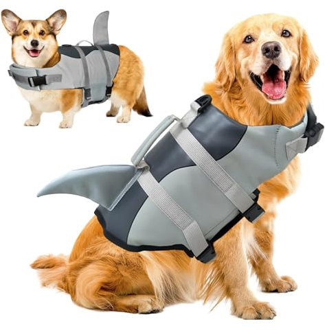 SilverChry Giubbotto Salvataggio per Cani Squalo, Salvagente per Cane con Maniglia, SalvagenteAnimali Domestici Regolabile, Aiuto al Galleggiamento-Cane, Giubbotto SalvagenteCane (M)