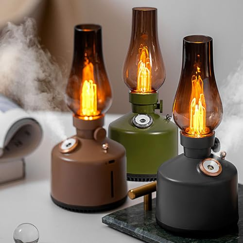 Vintage -Kerosin -Lampe -Form -Luftbefeuchter, Ruhiger Luftbefeuchter + Nachtlicht, mit 2 Nebeleinstellungen Verstellbares Nachtlicht für Heimschlafzimmer (GREY)