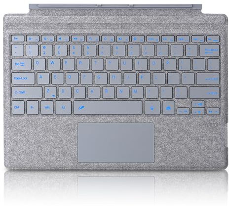 Seagtigau Teclado QWERTY Layout para Microsoft Surface Pro 7+-Pro 7-Pro 6-Pro 5-Pro 4-Pro 3, 12,3 pulgadas, cubierta tipo Bluetooch con panel táctil múltiple, retroiluminación, Ultra Silm (gris claro)