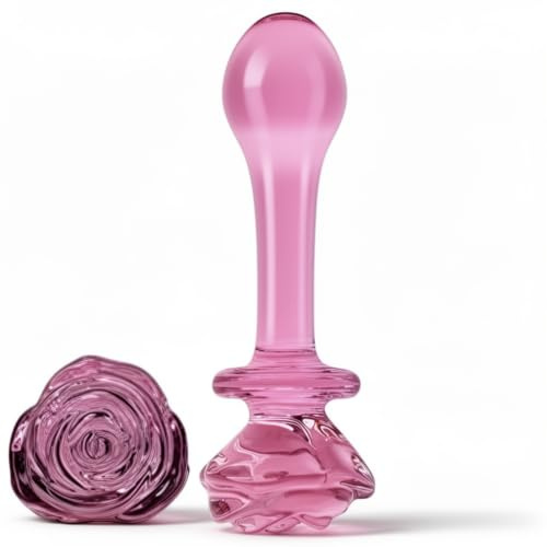 Glas Analplug mit Rosen-Griff Rosa 11,5cm – Handgefertigter Glasplug für Anfänger & Fortgeschrittene, Ergonomischer Butt Plug Temperierbar, Wasserdichtes Analspielzeug für Frauen & Paare G59