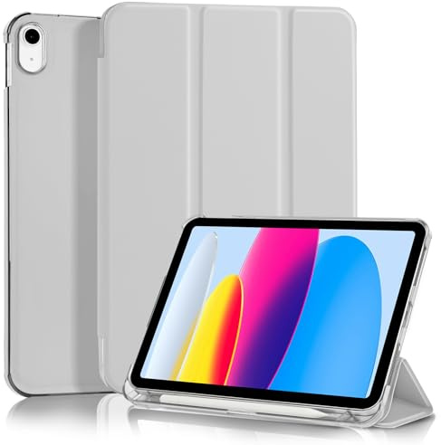 4UBonLife Cover Per iPad (A16) 11a Generazione 11 Pollici 2025, iPad 10a Generazione10,9 2022 con Portapenna, Custodia Protettiva Sottile con Retro Rigido Traslucido Guscio Case, Grigio Chiaro