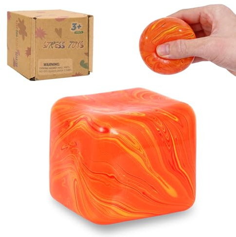 Graphinza Squeeze Toys – Soft Stress Relief Toys 1.4in Cube for Autism Stress Relief, Stress Balls for Adults and Children, Classroom Prizes – Durable Design, Not Easy to Fall Off (orange)