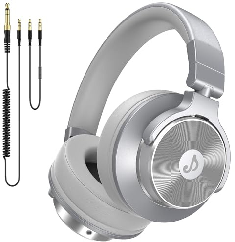 syndesmos Over Ear Kopfhörer mit Kabel, 50mm Treiber DJ Kopfhörer Professionell Studio Kopfhörer 3,5mm/6,35mm Klinke Share-Port DJ Headphones für Studio, Podcast, Monitoring, PC (Silber Grau)