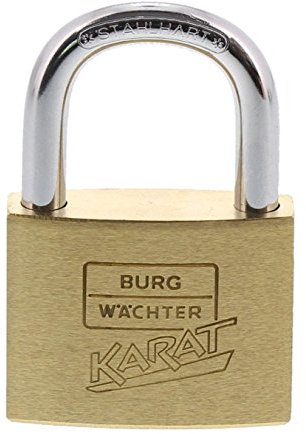 Burg-Wächter Vorhangschloss, mit 2 Schlüsseln, 6 mm Bügelstärke, massives Messingschloss, Kneifschutz, Gehärtet, Doppelt verriegelt, Karat 217 40 SB