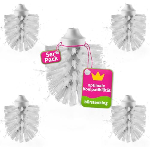 Bürstenking WC Ersatzbürstenkopf, 75 mm, Toilettenbürstenkopf Set passend für M12 WC-Garnituren, Borsten Ersatzklobürstenkopf, mit M12 Innengewinde, 5 Stück, weiß