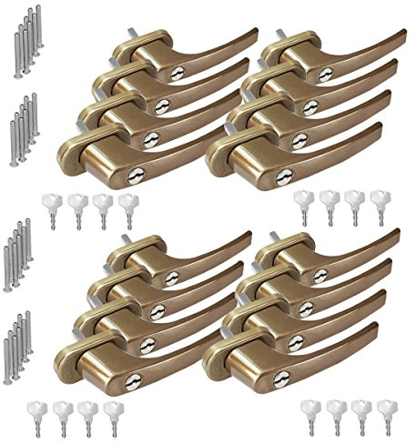 16 x Alu Fenstergriff in Gold F4 abschließbar - Stiftlänge 30mm