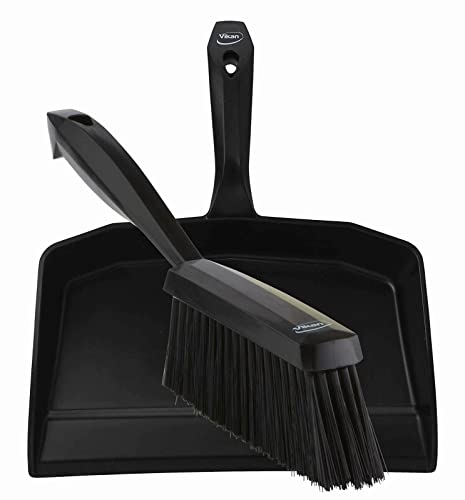 Vikan 5660_4587 Dustpan and Brush Set Sweeping Shovel Soft Bristle Hygienic (Black)