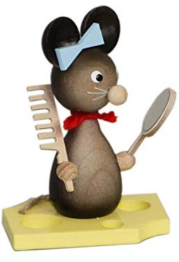 Rudolphs Schatzkiste Ganzjahresdekoration Maus auf Käse mit Kamm und Spiegel Höhe 7cm NEU Figur Frühling Seiffen Erzgebirge Holz Rauchfigur Dekoration Weihnachten Deko