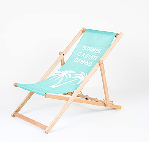 Faltbarer Liegestuhl Sonnenliege Klappbar Gartenliege Rückenlehne Hölzerner Strand Stuhl Liegestuhl Möbel Zubehör, Gartenliege aus Holz Liegestuhl/Relaxliege/Strandstuhl (1, Summer is state of mind)