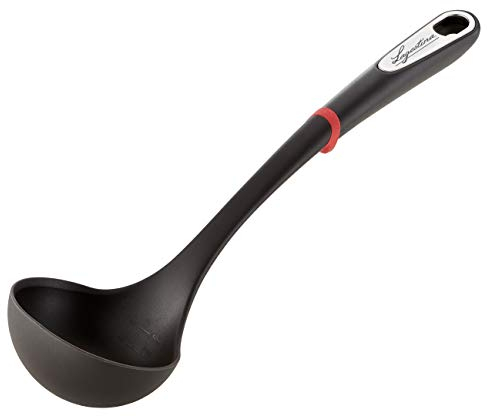 Lagostina Ingenio Smart Louche en silicone avec revêtement anti-rayures, poignée ergonomique à la main en plastique, lavable au lave-vaisselle, noir et rouge