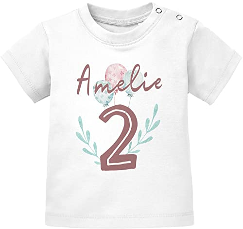 SpecialMe® personalisiertes Baby T-Shirt Name Zahl 1 Alter 2 Geburtstagsshirt Mädchen 2 weiß 92/98 (16-24-Monate)