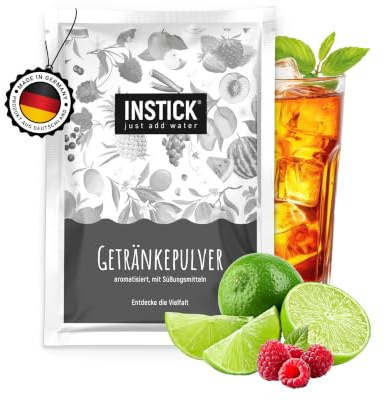INSTICK Eistee Getränkepulver – Himbeere & Limette Großpack – bis zu 30L – Zuckerfreies Getränk mit Vitamin C & Schwarztee-Extrakt – Für Wasser mit Geschmack