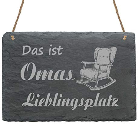 Oma Schild Schiefertafel - Das ist Omas Lieblingsplatz - Schild Schaukelstuhl 22 x 16 cm