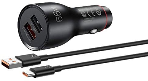 HUAWEI Supercharge P0006 - Caricabatterie da auto (max. 66 W) per Huawei, USB-C, 2 porte USB, 66W di potenza, 6A di corrente, ricarica rapida