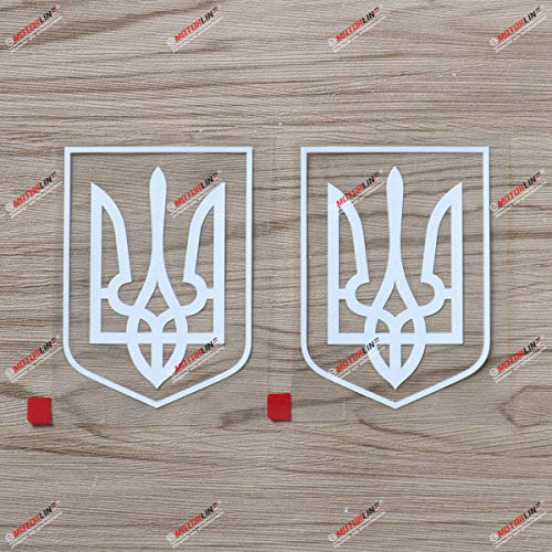 Ukrainisch Tryzub Dreizack Ukraine Aufkleber Sticker Vinyl - 2er Pack Weiß, 7,6 cm - für Auto Boot Laptop Fenster
