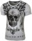 Baxboy Herren Vintage Totenkopf Kurzarm T-Shirt mit Strass Steinen Slim Fit Design Fashion Top Print Shirt JA-2312, Farbe:Grau, Größe:XL