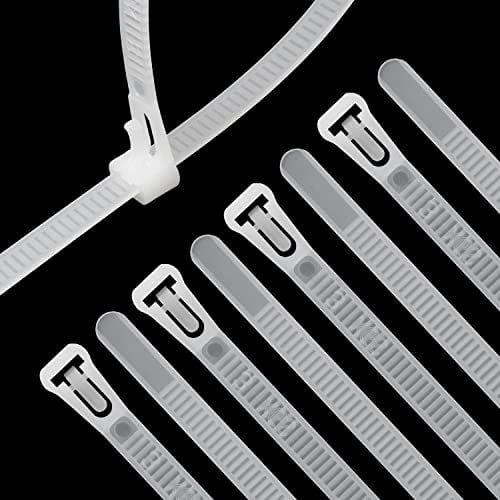 XINGO 100PCS Reusable Cable Ties White, 200mm x 7.6mm, Releasable Adjustable Wire Cable Ties, Multi-Purpose Use Plastic Tie Wire for Indoor and Outdoor