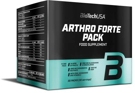 BioTechUSA Arthro Forte Pack, Paquet de complément alimentaire contenant de la glucosamine, de la chondroïtine, du MSM, des extraits de plantes, 30 paquets