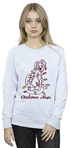 Disney Women's Lady And The Tramp Christmas Hugs Sweatshirt Sport Grey Medium