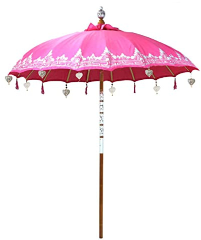 Oriental Galerie Bali Sonnenschirm Balinesischer Schirm Garten Baumwolle Handarbeit ideal für Balkon Dekoschirm 2-teilig ca. 130 Ø cm Variante, 130er Schirme:Pink - Silber