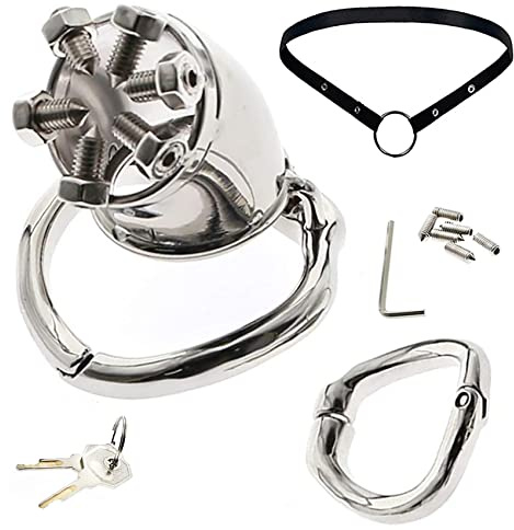 ScreaAss Edelstahl Peniskäfig CBT Pain Keuschheitskäfig SM Extreme Metall Cock Cage Mit Neuer Cock Ring & Gürtel & Spikes Nieten Keuschheitsgürtel Dornen Bondage Chastity Cage Sex Spielzeug,50mm