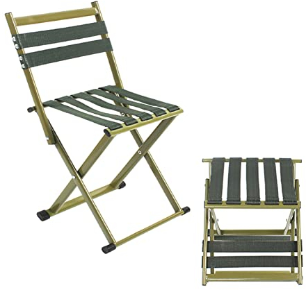 XAMIO Klappbare Picknickstühle, Angelhocker Im Freien, Leichte Strandlehnenstühle Hochlehner, for Campingmöbel, Bergsteigen, Wandern, Unterstützt 150kg/330lbs (Color : GrüN, Size : Small)
