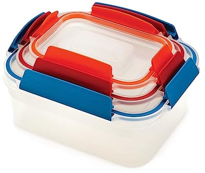 JOSEPH JOSEPH DUO Plastic 3-piece Food Storage Container Set with lockable, leakproof, airtight lids, BPA Free, Multicolour