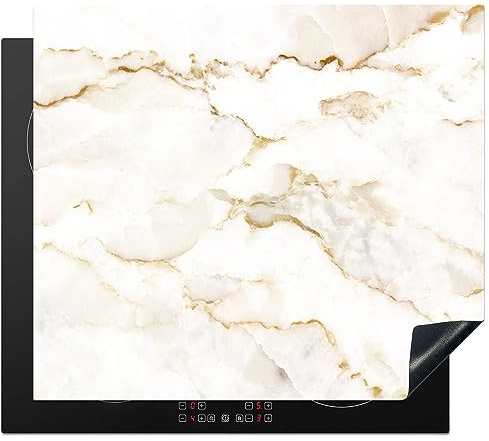 MuchoWow© Herdabdeckplatte Ceranfeld Spritzschutz Küche Marmor | 58.3x51.3 cm - Limette - Gold - Luxus - Marmoroptik - Weiß Induktionsherd Abdeckung Induktionskochfeld Ceranfeldabdeckung