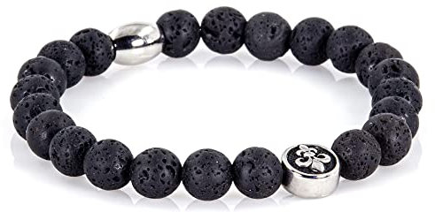 Generisch Lava Armband Bracelet Perlenarmband schwarz Florentiner Lilie silber 8mm Edelstahl