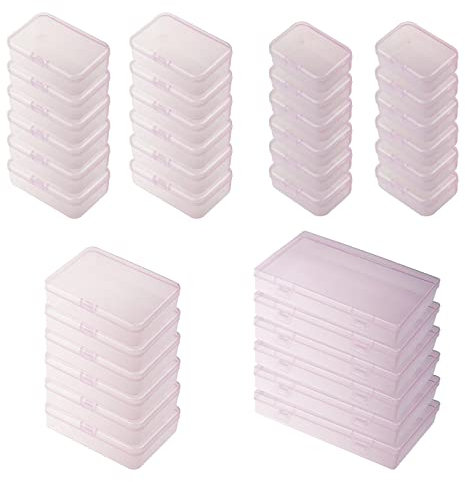 Goodma 36 Pieces Rectangular Empty Mini Plastic Organizer Storage Box Containers with Hinged Lids for Small Items and Other Craft Projects (Mixed Sizes, Pink)