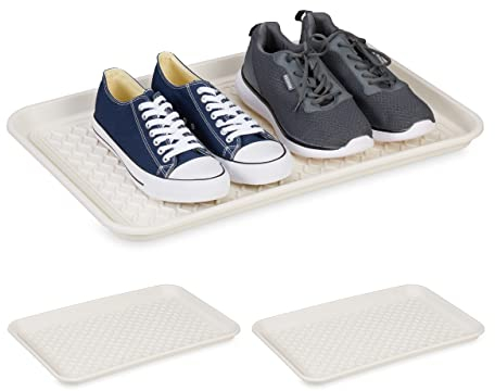 Relaxdays Soporte Bandeja Zapatos XL, Set de 3, Base para Zapatillas Mojadas, 60 x 40 cm, Posazapatos Grande Plástico, Blanco