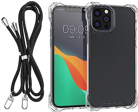 kwmobile Crossbody Case Compatible with Apple iPhone 12 / iPhone 12 Pro Case - Polycarbonate/TPU Phone Cover with Strap - Transparent/Black