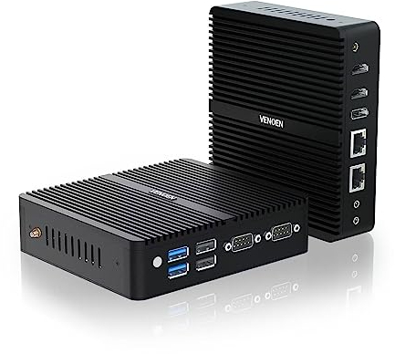 Mini PC Industriel Fanless PC N100, Win 11 Pro Industrial Computer Dual LAN, 2 x HD, DP, Linux PC sans Ventilateur, 2 x RS232 COM, WiFi, Auto Power on, 4K Triple Display, 8G DDR4 128G SSD