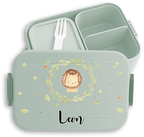 Kinder Bento Box Midi für Mepal Bentobox - Löwen - Lunchbox süßer Löwe Brotbox Lion Vesperdose Leo I König der Tiere - 900 ml - Sage Grün - brotdose junge brotzeitbox mädchen kita tier