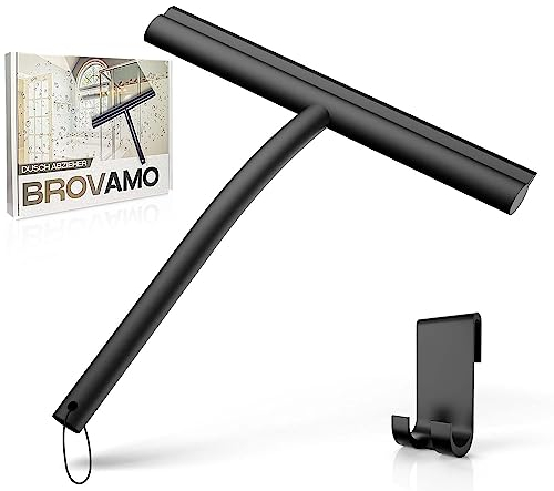 Brovamo Tergivetro per Doccia pulitore per porte in vetro senza striature, Tergivetro Doccia con supporto senza trapano,Tergivetro Professionale con anima in acciaio inox per finestre del bagno [Nero]
