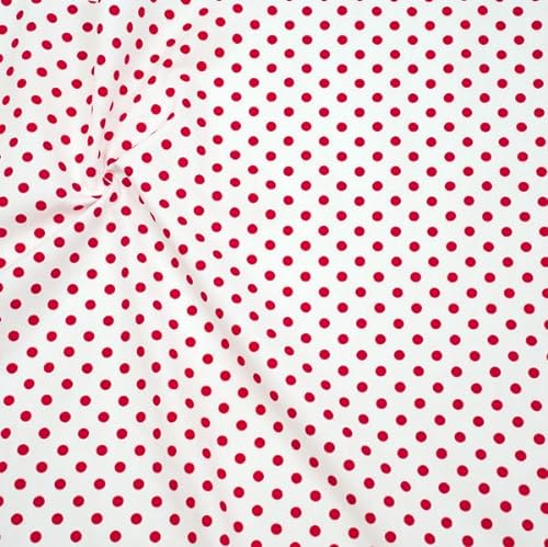 STOFFKONTOR 100% Baumwollstoff Tupfen Mittel 2 Stoff - Meterware, Farbe Weiss-Rot - zum Nähen von Bekleidung, Vorhängen, Tüchern, Dekorationen, UVM.