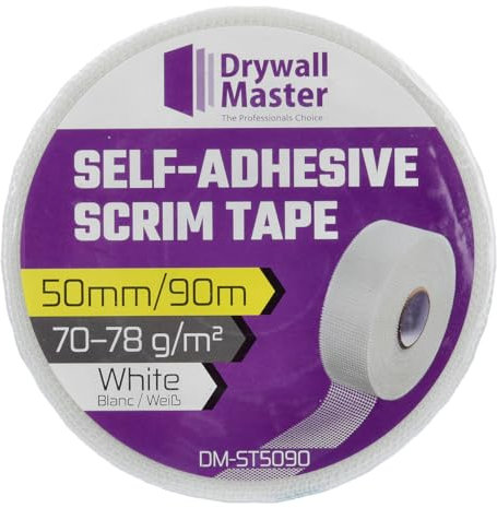 Drywall Master Scrim Tape 50mm x 90m, High Strength Self-Adhesive Fiberglass Mesh Tape For Reinforce Joint Repair, Filling Cracks, Patching Holes, Color White (Single)