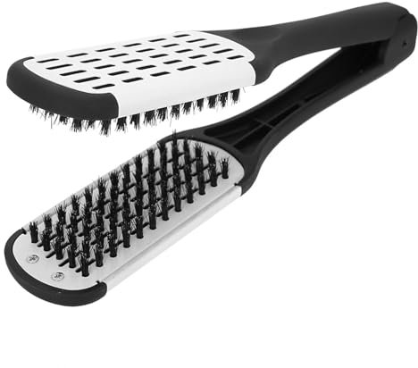QANYEGN Boar Bristles Clamp Hair Brush, Hairs Straightener Clamp Comb, Double Sided Hair Straightening Brush for Hair Styling