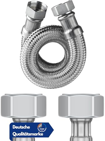 DVGW gep. Panzerschlauch 3/4-1 Zoll 30-150cm, Flexschlauch, DN25&DN19, Wasseranschluss, Heizung, Enthärtungsanlage (30 cm, 1 Zoll Überwurfmutter beidseitig Panzerschlauch)