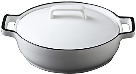 Huangj-0527 Pirofile da Forno Teglia in Ceramica con Doppi Manici, casseruola con Coperchio, teglia in Ceramica Rotonda da 700 ml con Coperchio, teglia Bianca for Cena Teglie da Forno