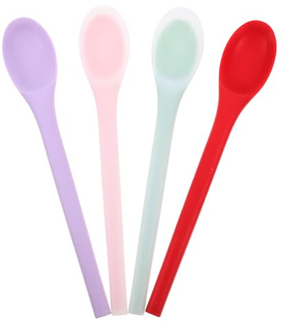 Amosfun Cuillères En Silicone Pour Manger Cuillère À Mélanger Cuillères À Dessert Et De Cuisine Lot De 4 Surface Antiadhésive Pour Cuisine Restaurant Et Service