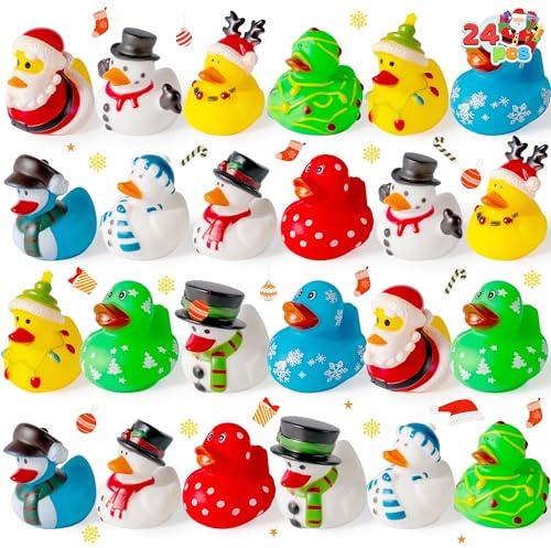 JOYIN 24 Stück Weihnachts-Enten für Baby-Badewannen-Spielzeug, verschiedene Weihnachts-Gummi-Enten für Kinder, Geschenke, Entene, Kleinkind, Badespielzeug, Gummiente, Großpackung für Strumpffüller