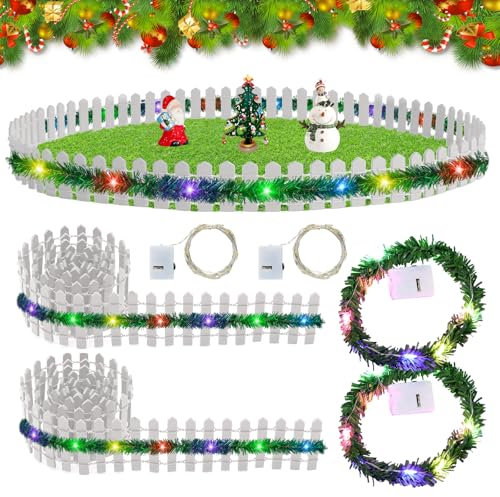 Recinto In Miniatura Del Giardino, 4Pcs Recinto Di Legno In Miniatura Del Giardino Di Led, Corredo Della Dell'Elfo Per L'Albero Villaggio Di Natale, Modellazione, Casa Delle Bambole, Vaso Di Fiori