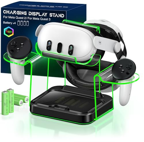 Fast VR Charging Dock for Meta Oculus Quest 3: LED Quest Charging Station for Oculus 2 Aceesories - RGB Controller Stand with 4 Rechargeable Batteries for Meta Quest 3S