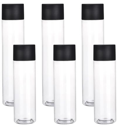 JIHUOO 6 Pcs 400ml 300ml Clear Plastic Juice Bottles Transparent Water Bottles Empty Smoothie Bottles Homemade Drink Bottles Juicing Shot Bottles with Black Lids