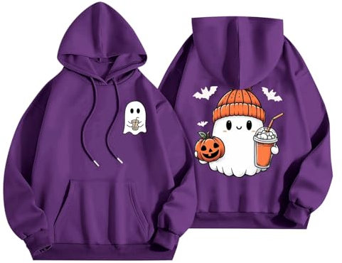 Hoodie Damen Oversize Halloween Kapuzenpullover mit Geist Drucken Sweatshirt mit Kapuze Niedliche Lustige Grafik Pullover Langarm Party Pullover Y2K Hoody Winter Autumn Oberteil Tops Streetwear