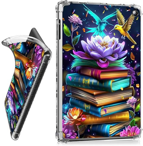 RWUTYTIUL for Amazon Kindle Fire 7 Tablet (12th Generation, 2022 Release) Clear Case, Transparent Shockproof Protective Shell Lightweight TPU Case for Kindle Fire 7 2022, Book Lotus